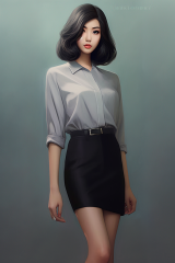 Aimi Aimoto grey blouse black skirt.png