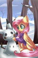 Fluttershy Making A Mimikyu Snowman